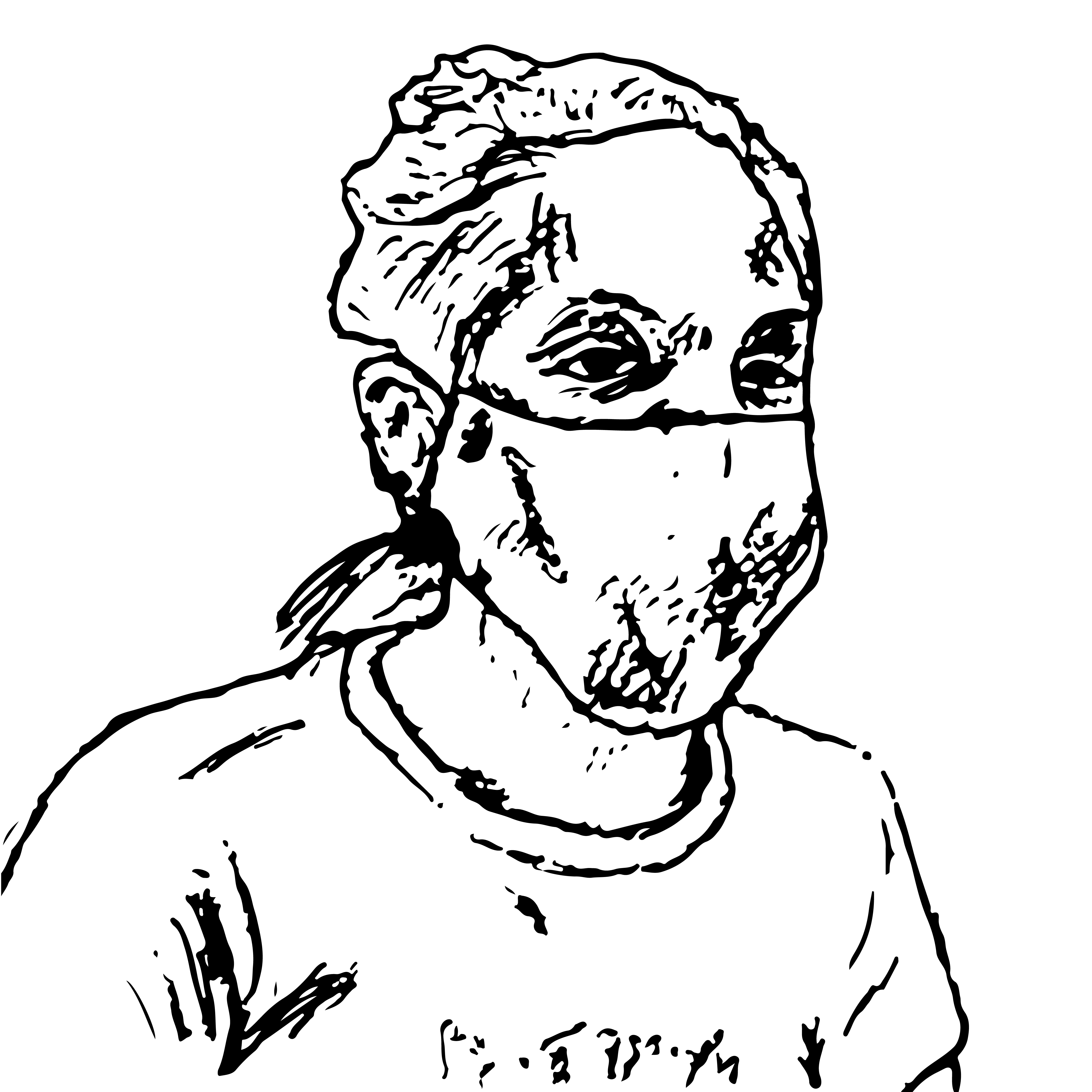 A drawing of a young white woman wearing a mask