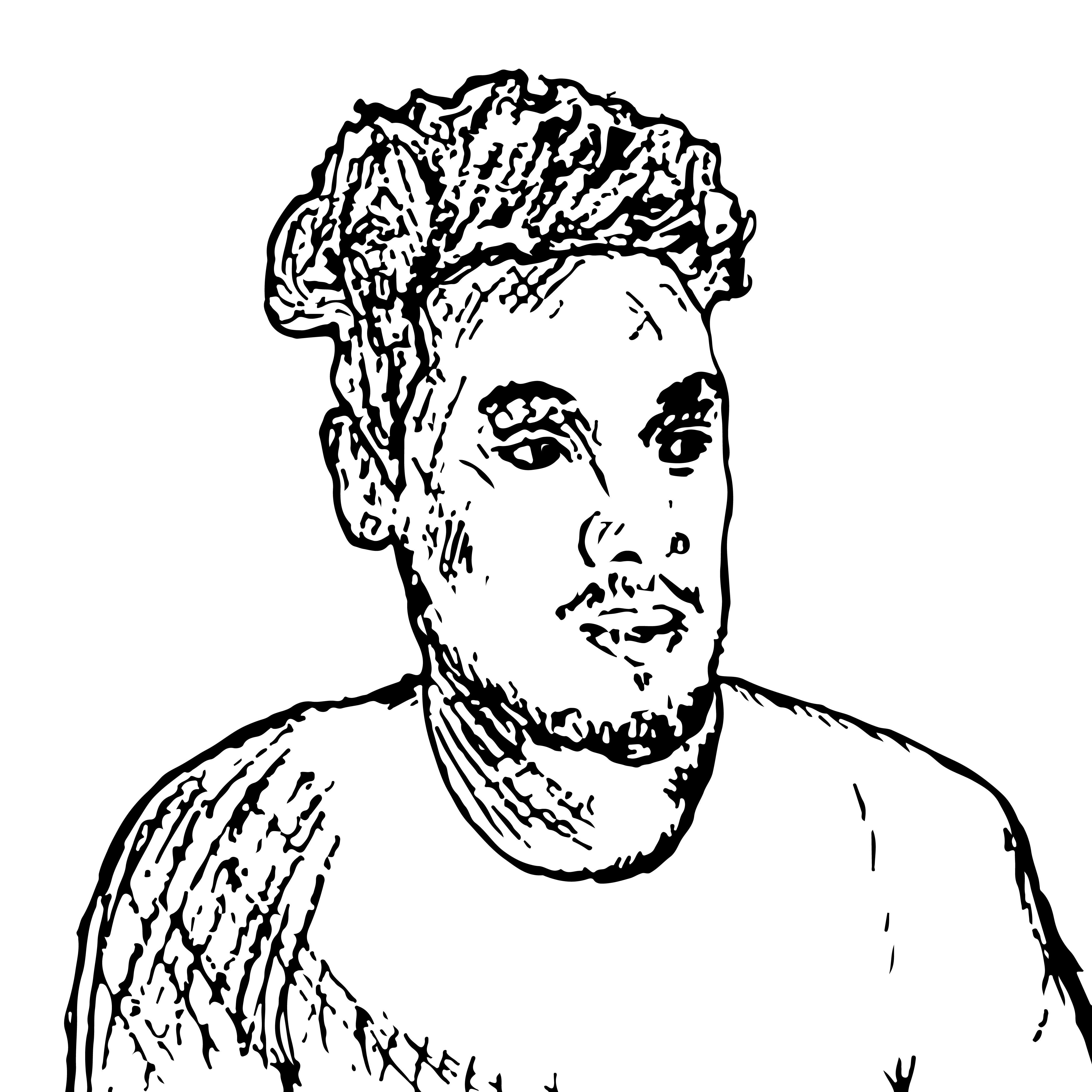 A drawing of a young Black man looking to the right.