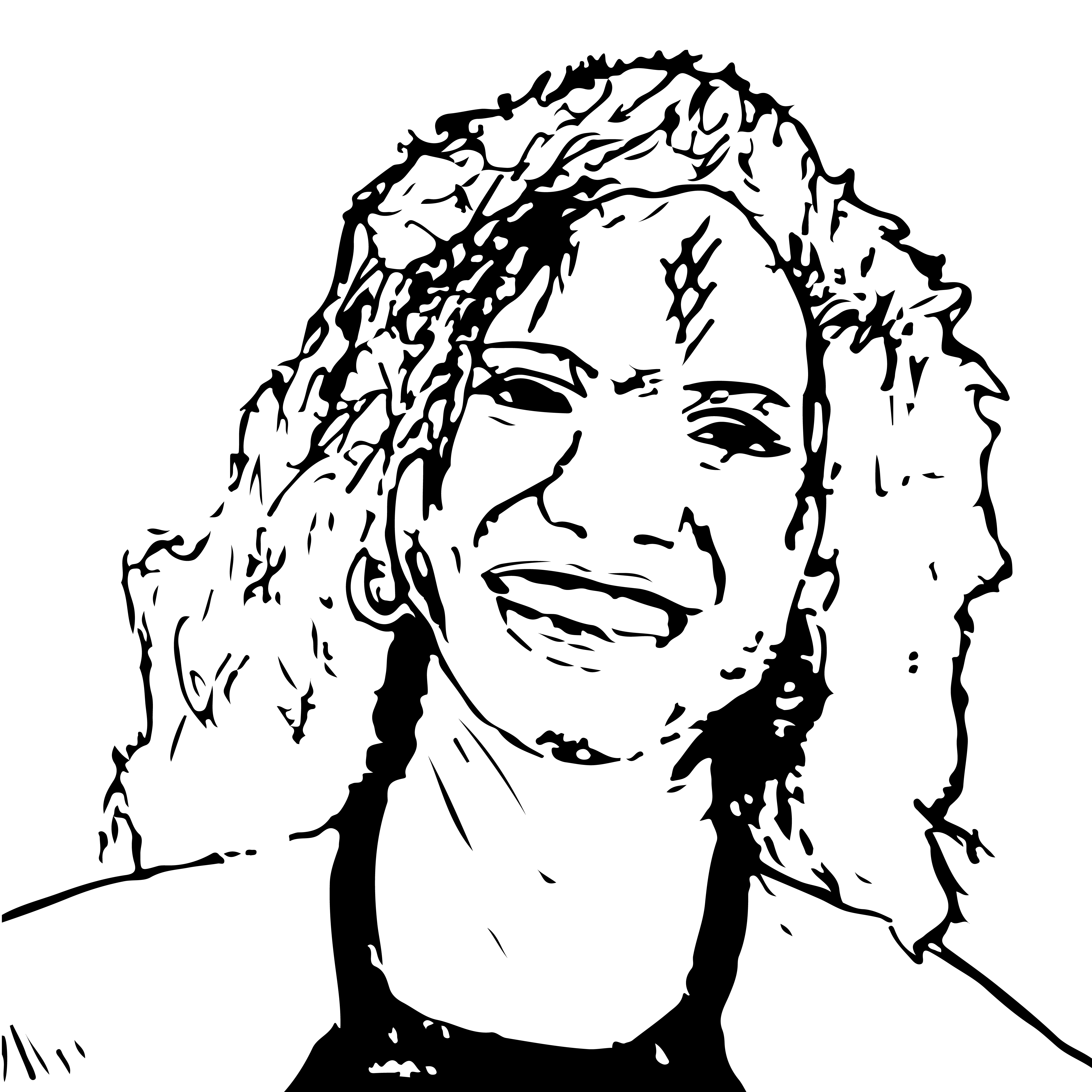 A drawing of a young White woman grinning.